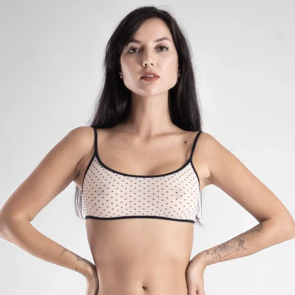 Lucky Cheeks | Exquisite Eleganz – Mesh-Bralette – Elfenbein/Schwarz
