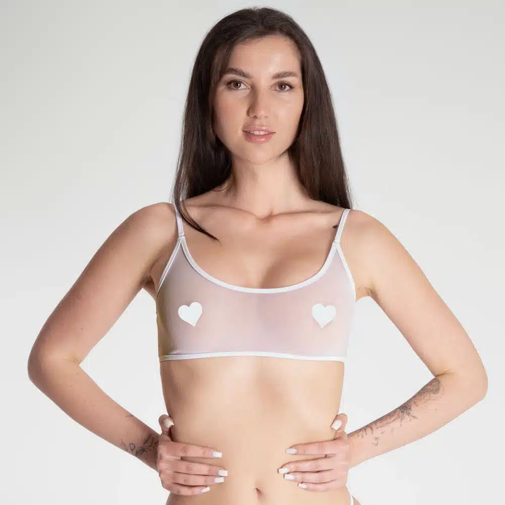 Lucky Cheeks | Transparent-Weiß – Mesh-Bralette – Neues Design
