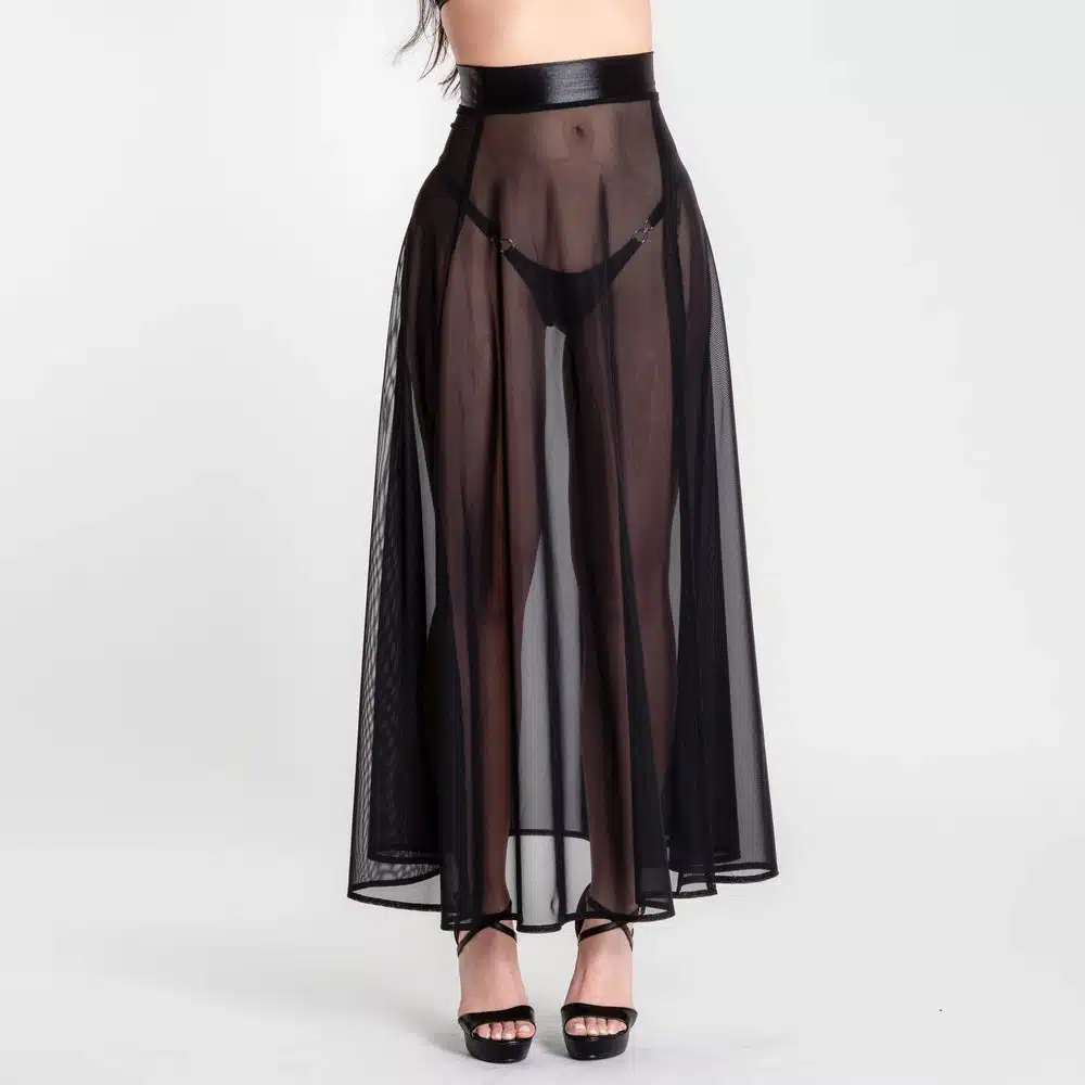Lucky Cheeks | Festival Black - Schwarzer Mesh-Maxirock mit Schlitz – Bild 2
