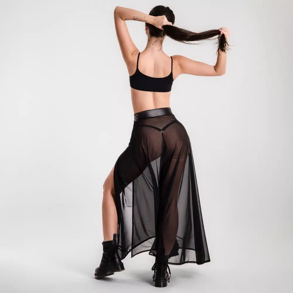 Lucky Cheeks | Festival Black - Schwarzer Mesh-Maxirock mit Schlitz – Bild 6