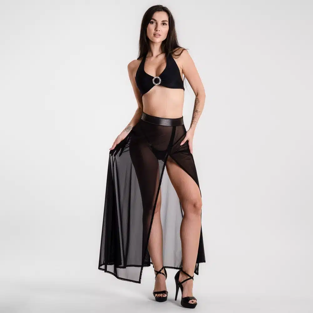 Lucky Cheeks | Festival Black - Schwarzer Mesh-Maxirock mit Schlitz – Bild 7
